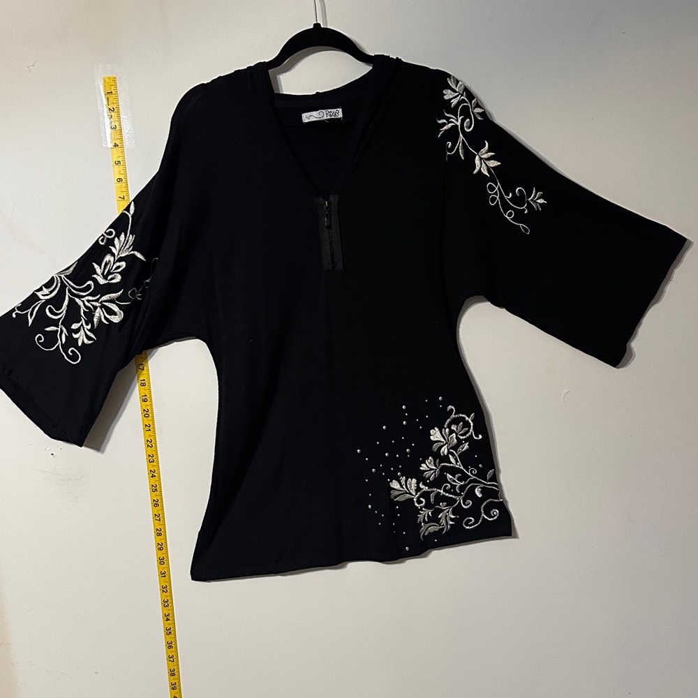 RXB Black Blouse with White Embroidery